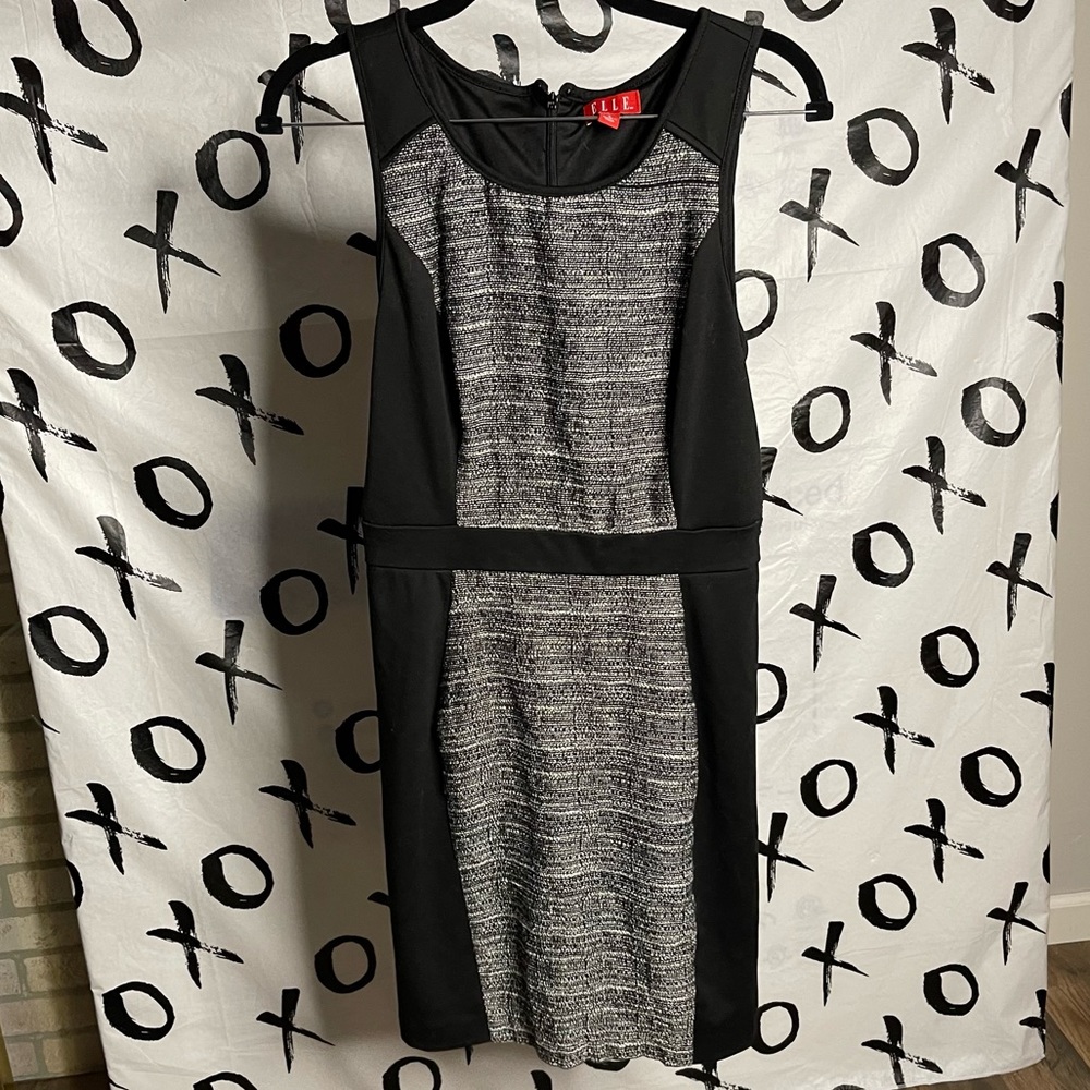 Elle black and grey color block dress